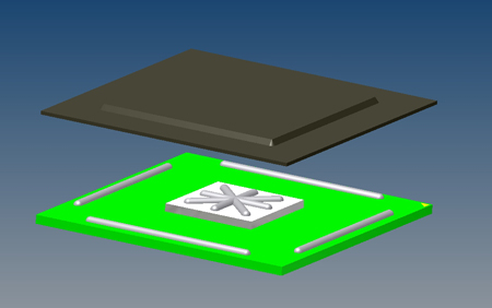 thermal grease dispensed in two piece heat dissipater